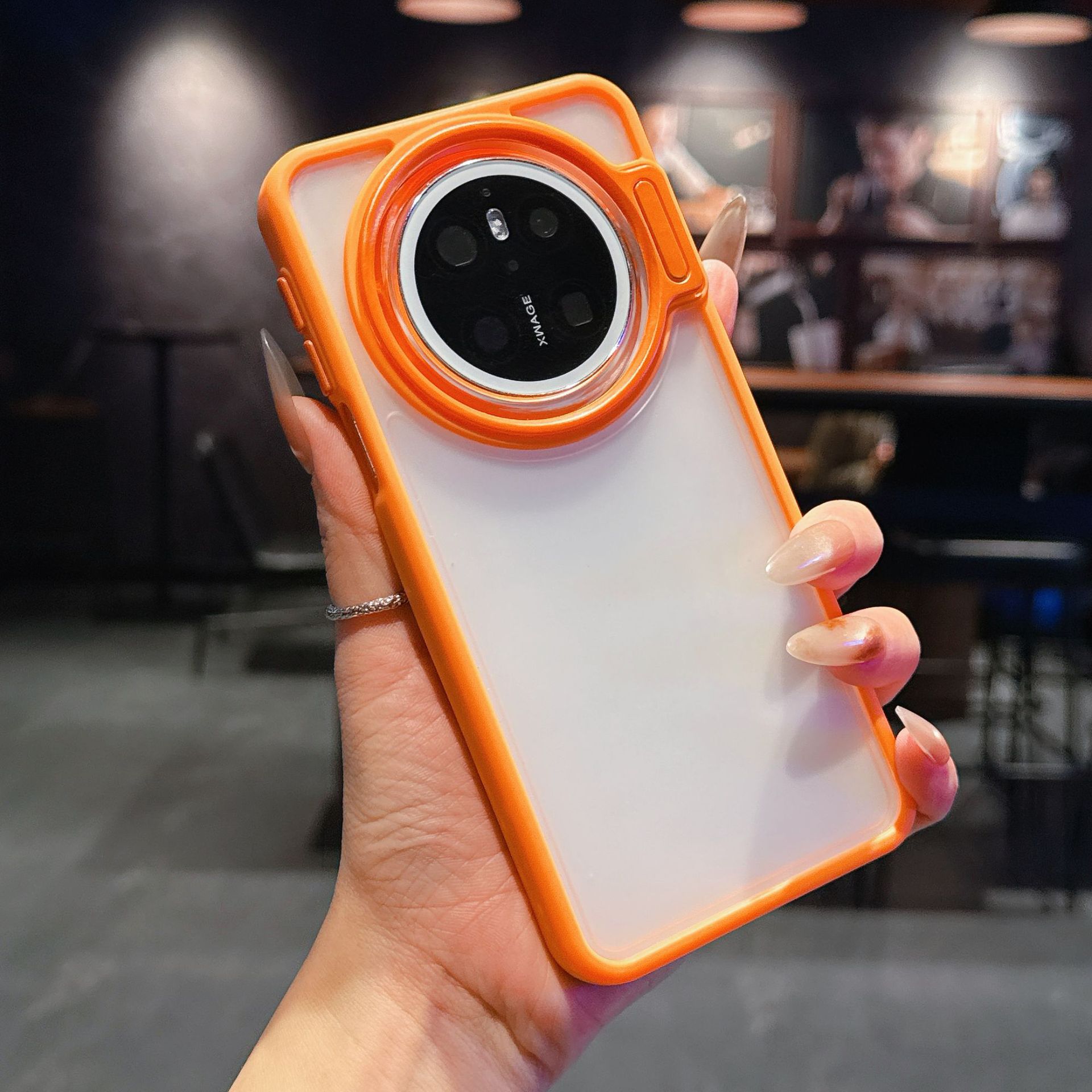 Lens holder [with grooves for glue dripping]—orange