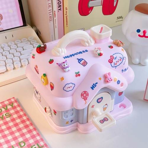 Creative small house piggy bank for children and girls that can only get in and out of the piggy bank, internet celebrity student's fall-resistant piggy bank with lock