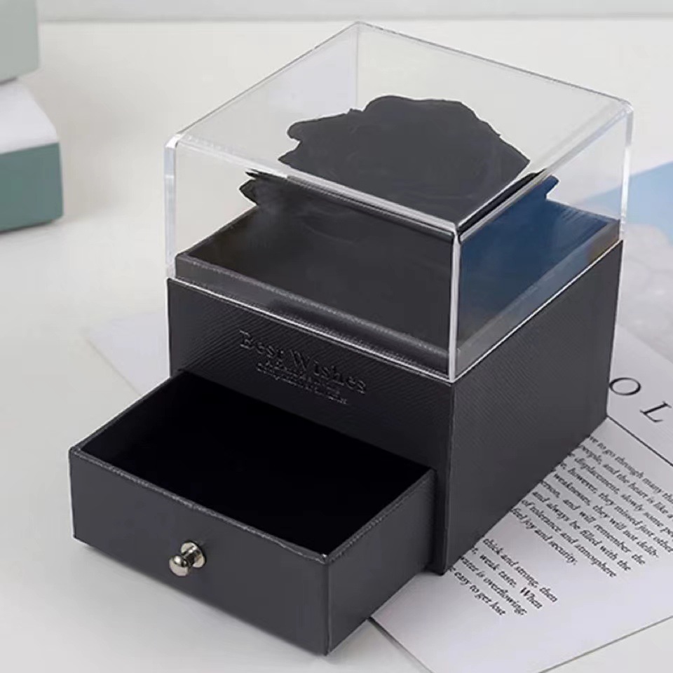 Caja de regalo de collar de rosa acrílica de flor eterna, caja de joyería para Navidad, San Valentín, regalo de cumpleaños, caja de regalo al por mayor