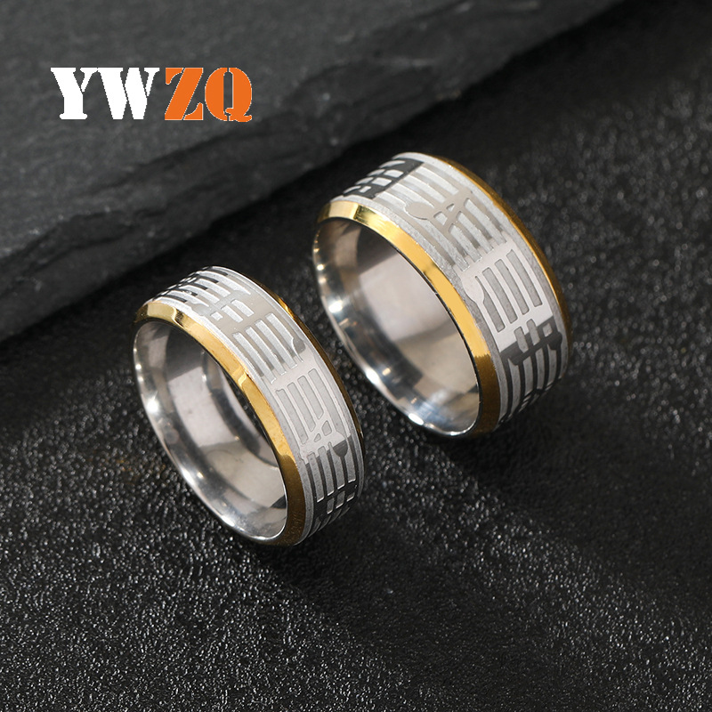 Estilo artístico transfronterizo corrosión piano notas anillo de acero de titanio de oro nicho diseño fabricante de joyas de acero inoxidable image 3