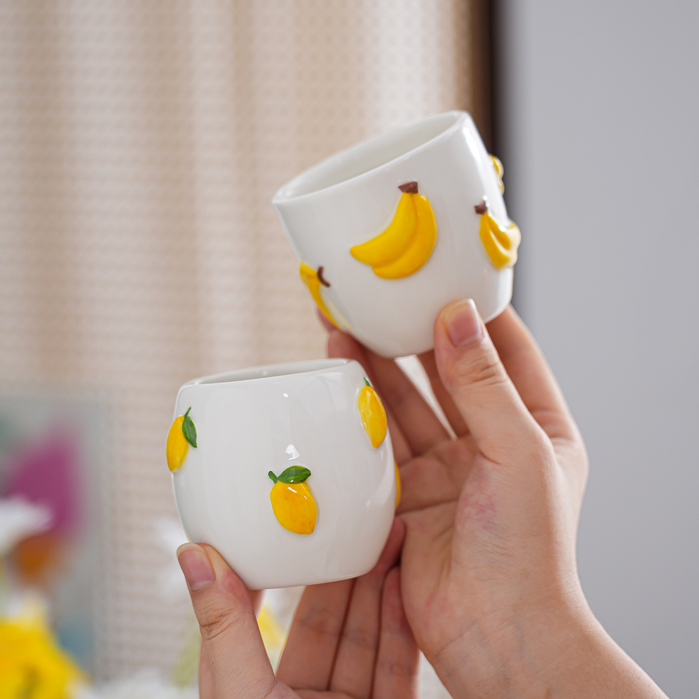 Suministro transfronterizo de nuevos patrones de frutas de cerámica aromática taza de cera dibujada a mano simple contenedor de velas frescas