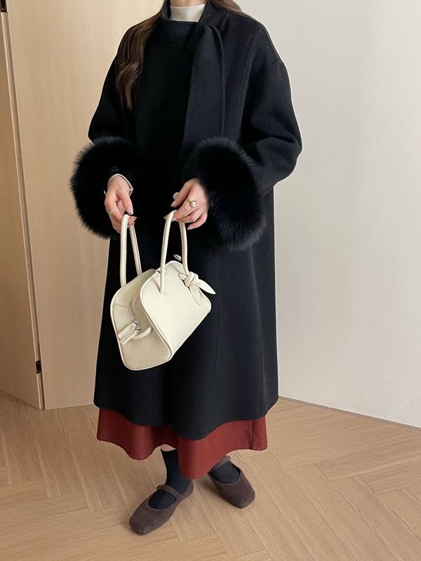 2025秋冬新款羊毛大衣女狐狸毛长款甜美高端新款大衣女双面羊绒|undefined