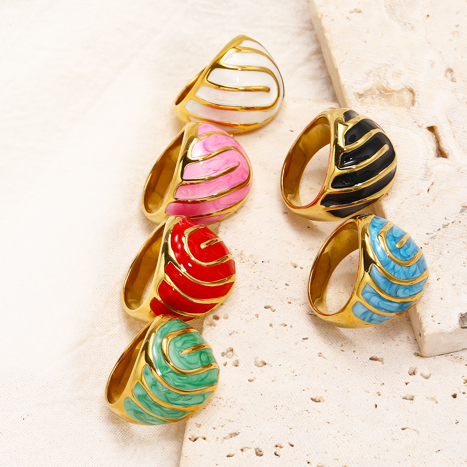 Real Gold Plated Geometric 304 Stainless Steel Elegant Waterproof Non Tarnish Rings display picture 2