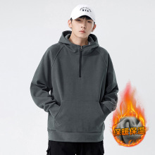 鲲海鹏云日系男装 秋冬新款加绒卫衣男士拉链纯色连帽卫衣情侣装