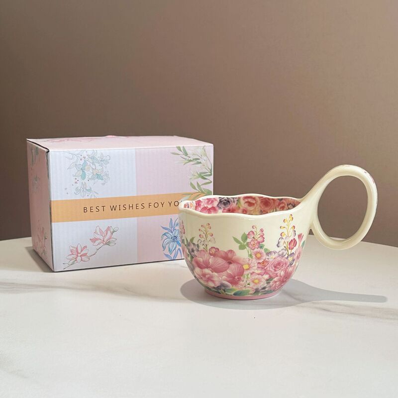 复古美式曲把杯带勺繁花似锦陶瓷马克杯沙拉杯咖啡杯碟早餐燕麦碗|undefined