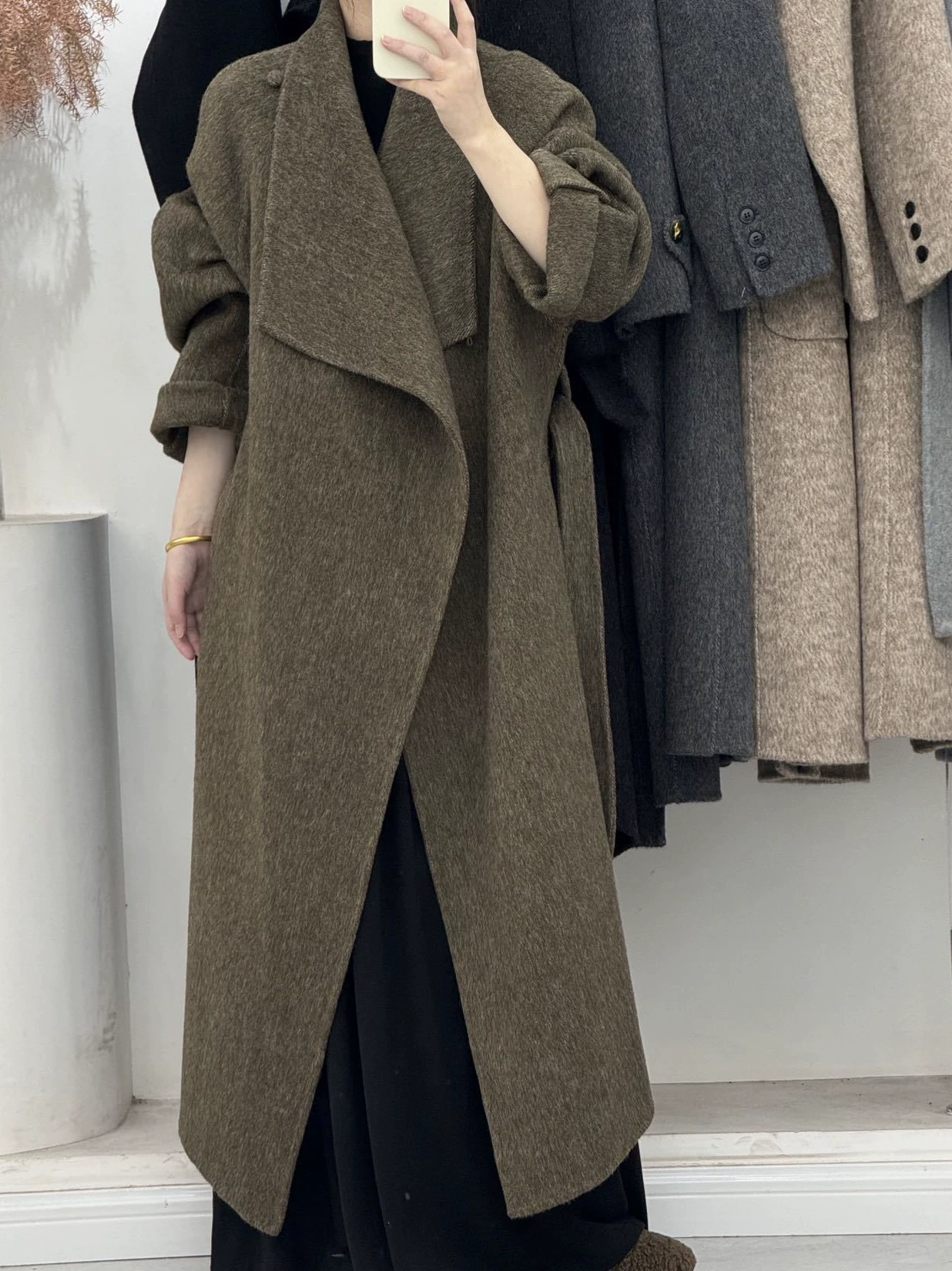 Bathrobe, double-sided woolen collar, long fashionable universal jacket, maxi length