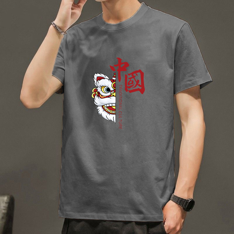 Camiseta de manga corta de cuello redondo de los hombres de la moda nacional Xingshi camiseta delgada de moda corta todo-fósforo ropa superior casual t de los hombres