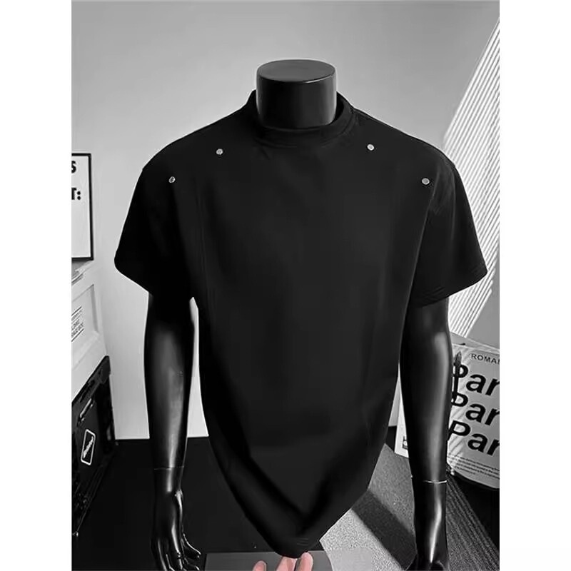 American High Street Heavyweight Right Shoulder Short-Sleeved Men's Summer Niche Deconstructed Splicing Design T-Shirt with Handsome Half-Sleeves