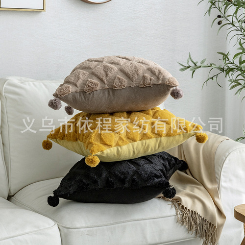 Cross-border Amazon plush rabbit fur ball pillow plush sofa office bedside home cushion manufacturer wholesale