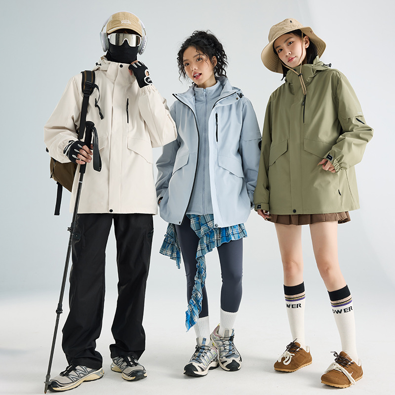 2025 Outdoor Jacket Men's Three-In-One Fleece Liner Two-Piece Set Windproof and Waterproof Work Jacket Can Be Printed with Logo