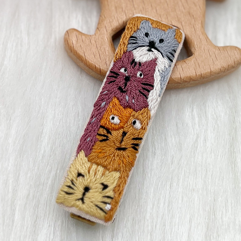 Lu bordado lindo gato perla coreano pinzas de pelo hechas a mano diy bordado creativo para chicas rotas flores pinzas de pelo lateral