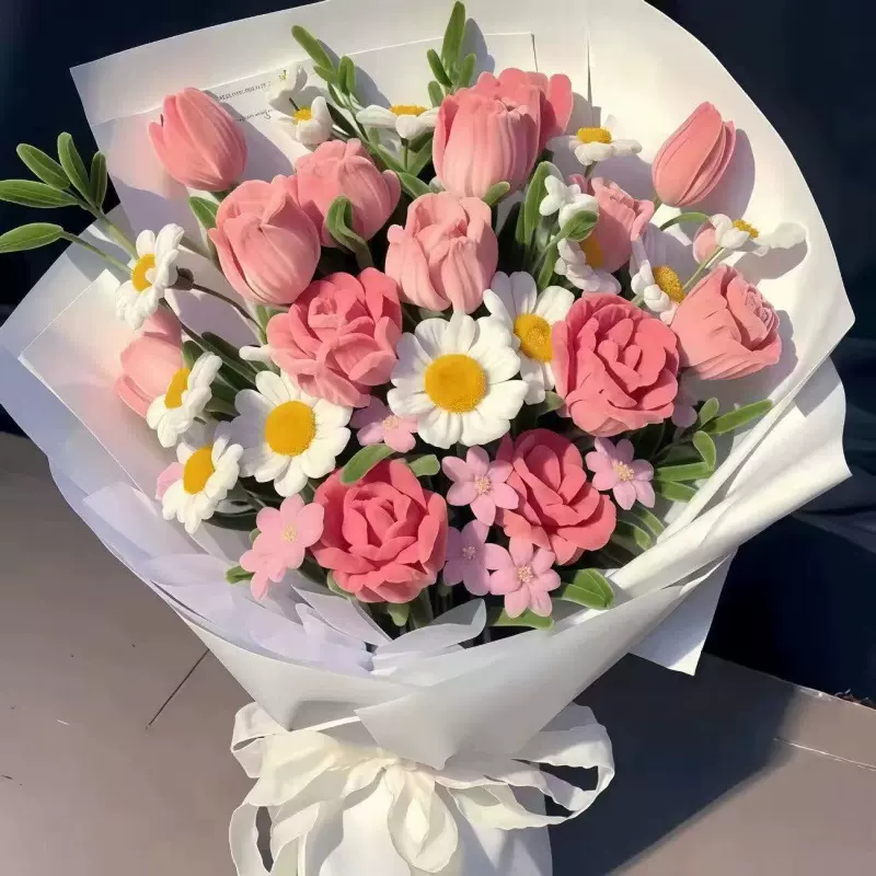 扭扭棒花束玫瑰花手工编织diy材料包送闺蜜女友百合花母亲节