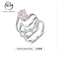 S925银莫桑石叠戴戒指工厂直供小众设计感珠宝首饰