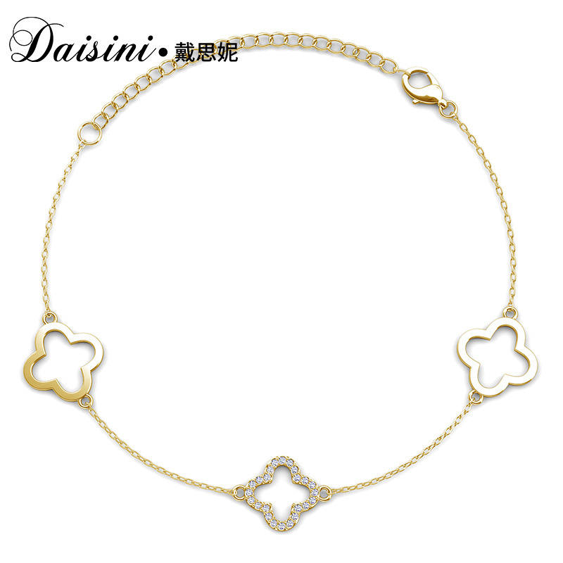 Daisi Ni's Brand New Fresh Four-Leaf Clover Hollow Bracelet with Swarovski Elements Crystal Bracelet Fashion Accessory