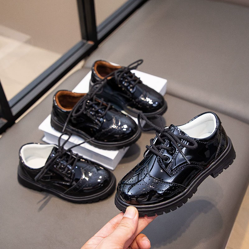 Черные кожаные туфли для мальчиков плюс бархат утолщенные хлопчатобумажные туфли