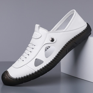 Men's Shoes New 2025 Summer Thin Soft Bottom Soft Bottom Breathable Casual Hollow Leather Shoes Men's Slip-on Dad Shoes