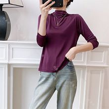 2025新款秋冬季针织真丝打底衫通勤高领长袖桑蚕丝上衣套头衫女装