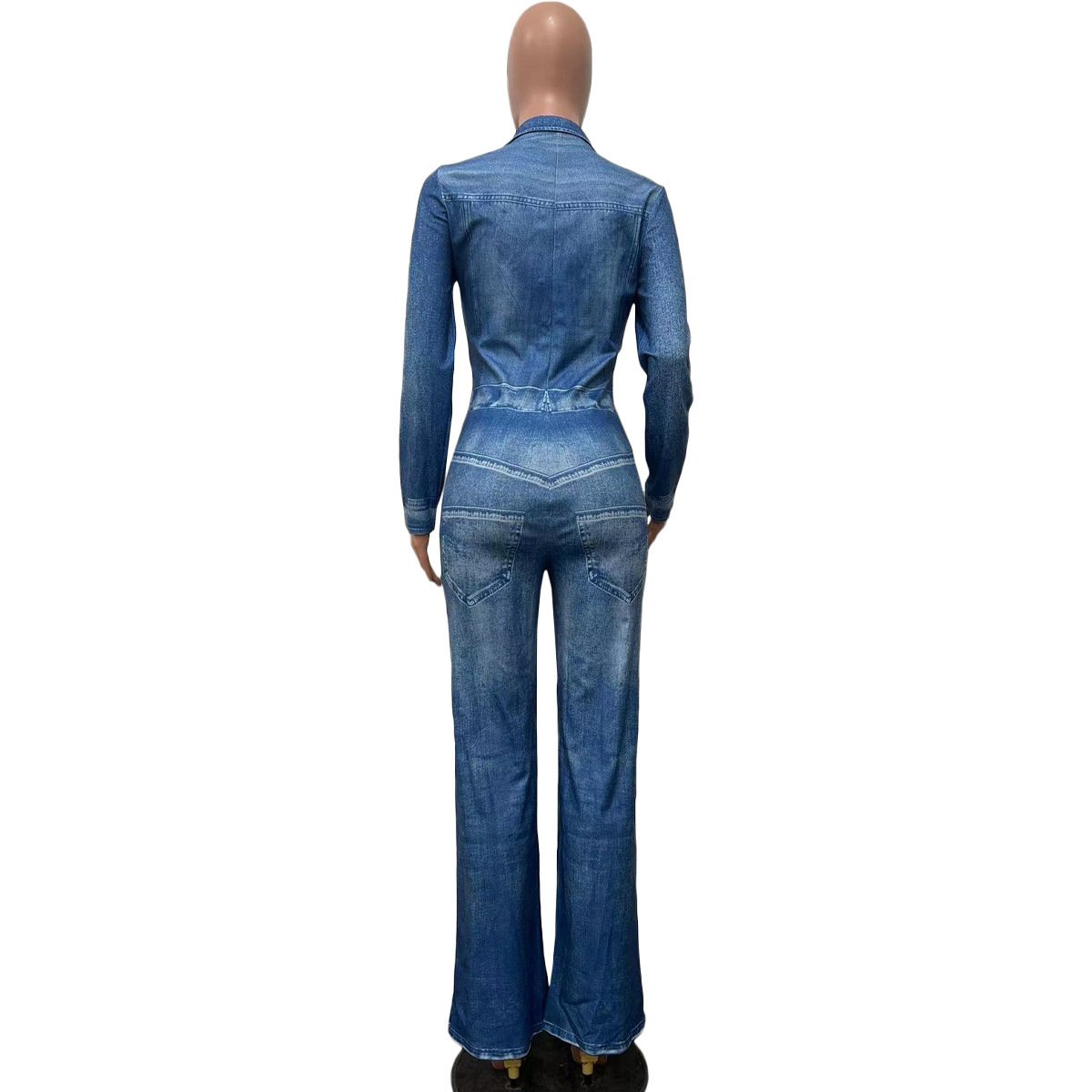 Damen Jumpsuit In Jeansoptik Mit Print Modischer Winter Overall_voghion.com
