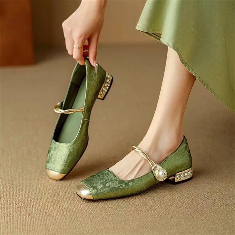 New Chinese Style Retro Square Toe Mary Jane 2025 Spring Summer Shallow Mouth One Strap Soft Sole Internet Celebrity Hot_vogvips.com