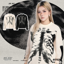 GLFS 秋冬新品美式骨架X光炫酷印花长袖圆领男式卫衣 男女同款长T