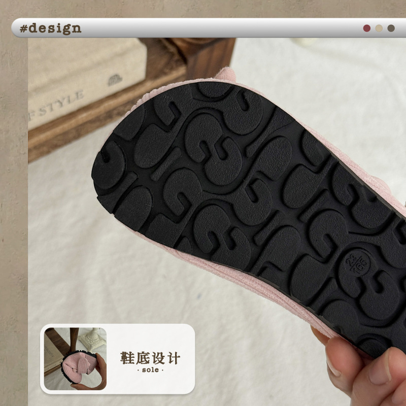 XSHX可爱手工玩偶韩系女童公主鞋玛丽珍魔术贴宽展鞋头复古灯芯绒|undefined