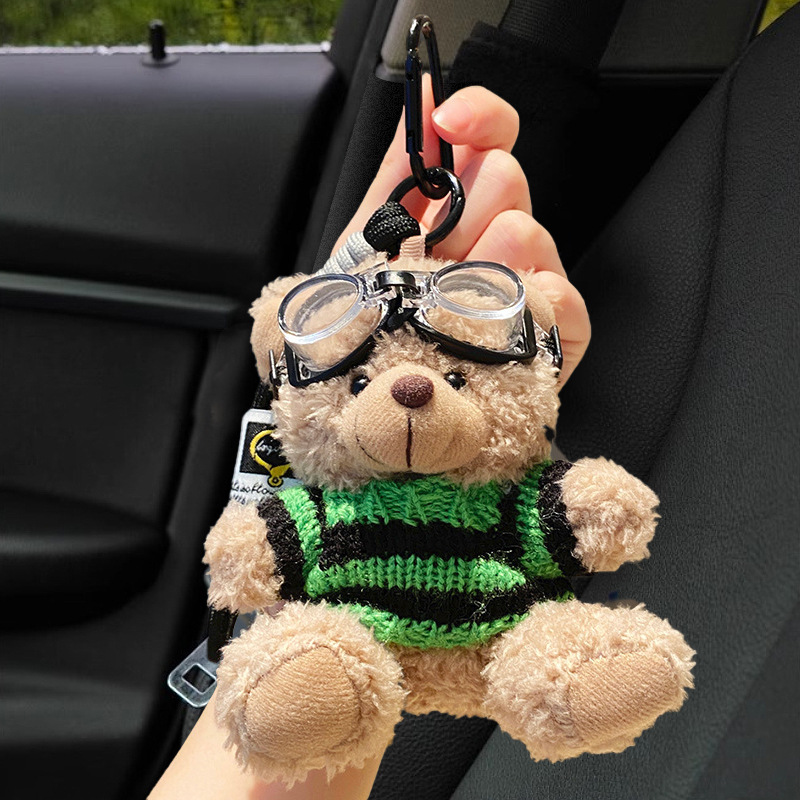 Lindo oso llavero de coche muñeca de felpa de mujer colgante de coche llavero hebilla de llave colgante de bolsa anti-pérdida