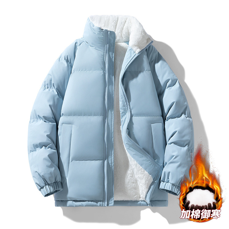 冬の子羊の綿服のダウン綿服の男性のスタンドカラーの屋外パン服の厚い保温コートのカップルの綿入れ