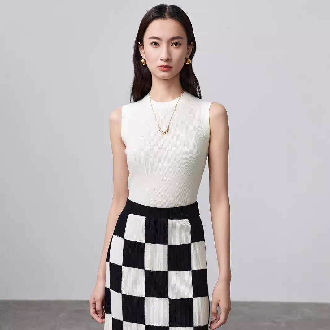 엄선된 봄여름 울 니트 조끼, 민소매 슬림핏 이너웨어, 라운드넥 베이직 민소매 티셔츠 탑