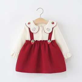 童装女童连衣裙春秋季婴儿童女宝宝长袖草莓小兔子假两件公主裙子