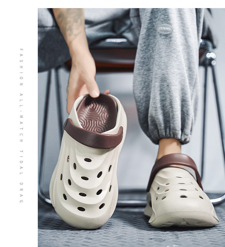 Dép sandal nam bít mũi đế dày kiểu lỗ thoáng khí đi biển — Kaki, Màu trắng, Màu đen chi tiết 21