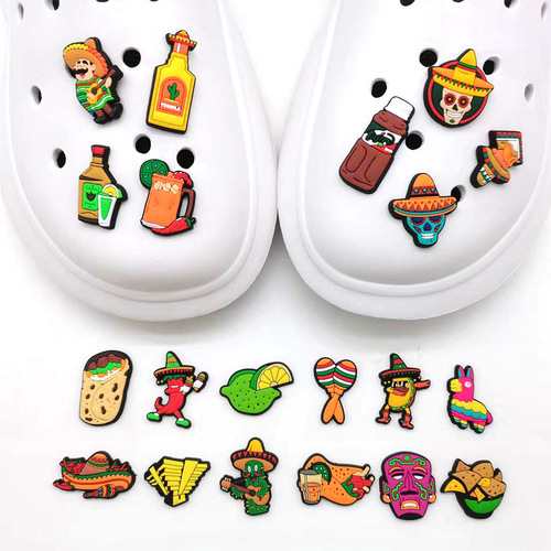 Mexican food series interesting diy clogs shoes flower shoe buckles croc garden shoe decorations