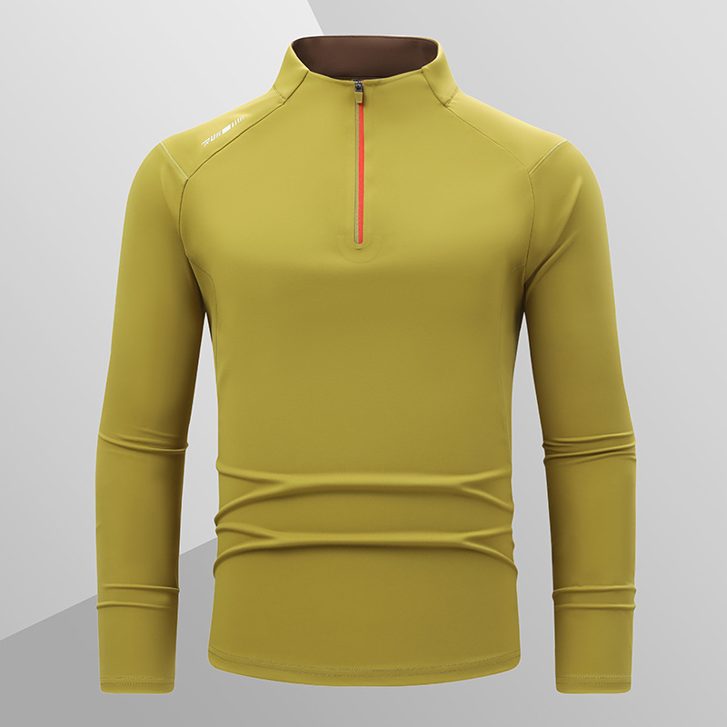 Quick-Drying Clothes Men's Spring and Autumn Half-Zipper Breathable Sports Top Fitness Running Clothes Outdoor Mountaineering Long-Sleeved Collar T-Shirt