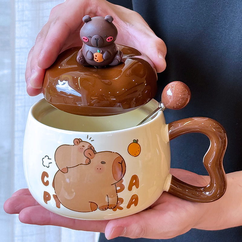 カピバラマグ 蓋とスプーン付き コーヒーカップ ハイエンドの絶妙なセラミックウォーターカップ 誕生日 卒業ギフト|undefined