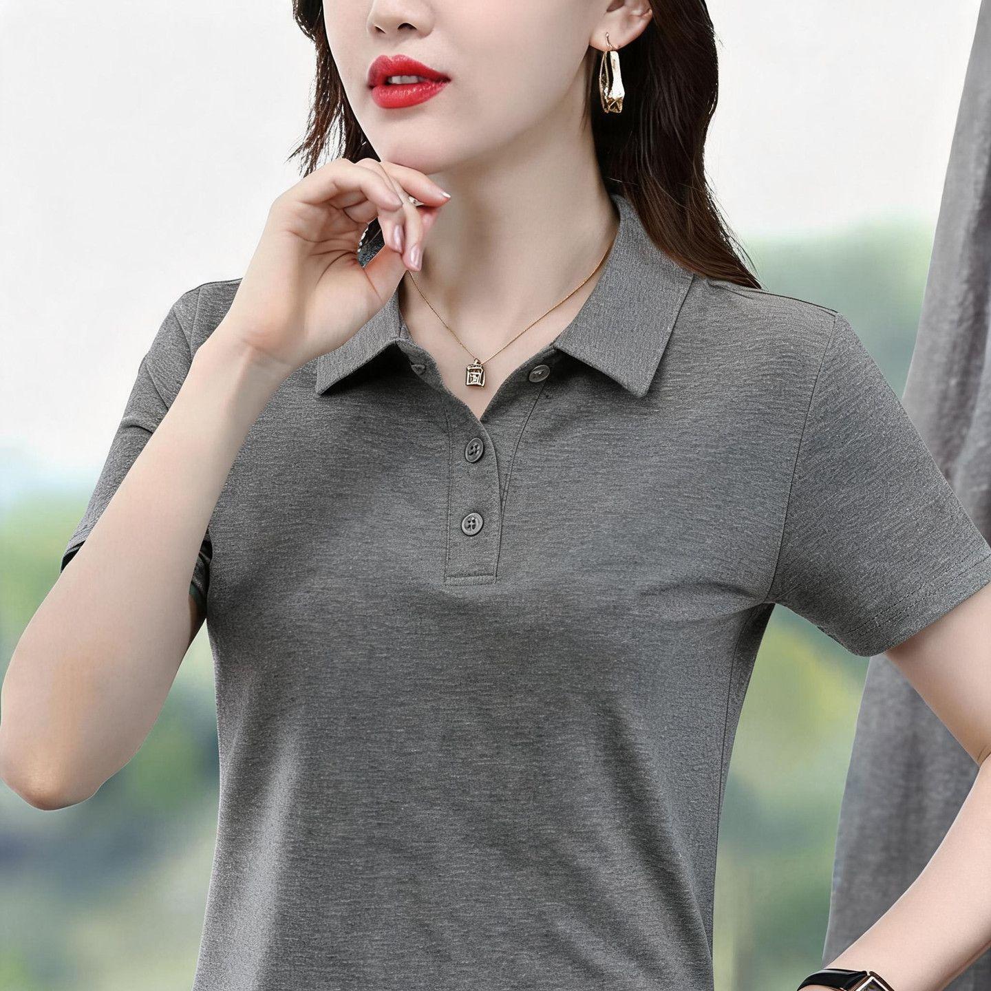 Plus Size Fashionable and Versatile Off-Shoulder Polo Shirt, Short Sleeve, New Summer Style, Slit Dress, Slimming and Stylish Top