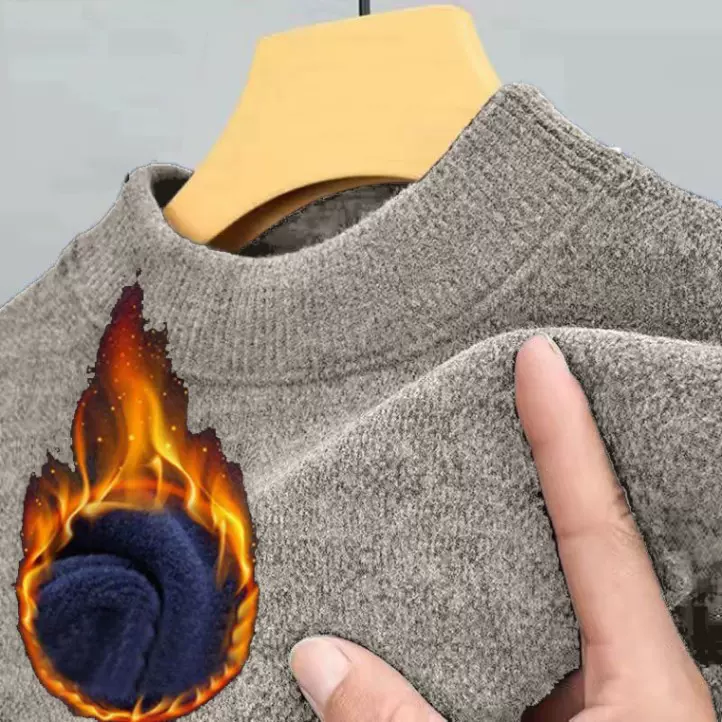 秋冬洋气雪尼尔一体绒保暖毛衣青年男士加绒加厚冬季羊毛衫男圆领