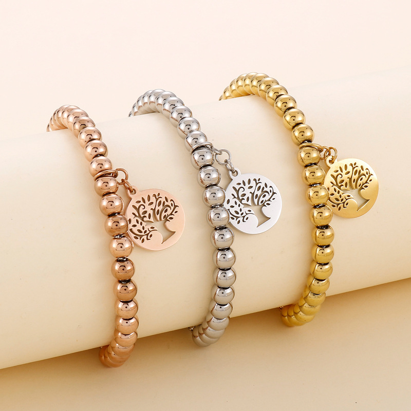 PVD Coated Gold Plating Process 18K Gold Plated Plating Material 304 Stainless Steel Pendant Material Elegant Sunflower Tree Titanium Steel Gold Plated Bracelets