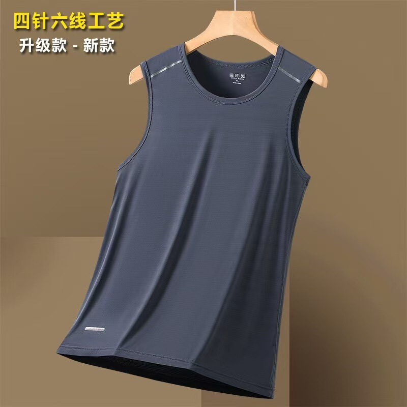 Men's Ice Silk Vest Summer Ultra-Thin Breathable Sports Nylon Quick-Drying Top Men's Fitness Sleeveless T-Shirt Wide Shoulder Vest