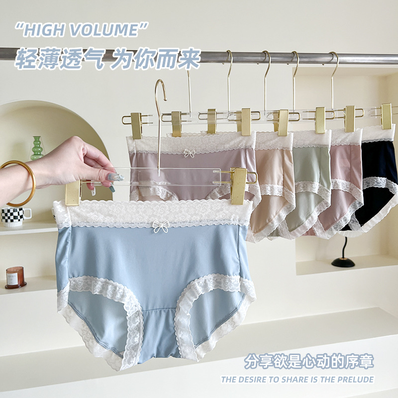 Japanese high elastic underwear women's cream bow mulberry silk breathable crotch mid-waist high elastic briefs women's wholesale