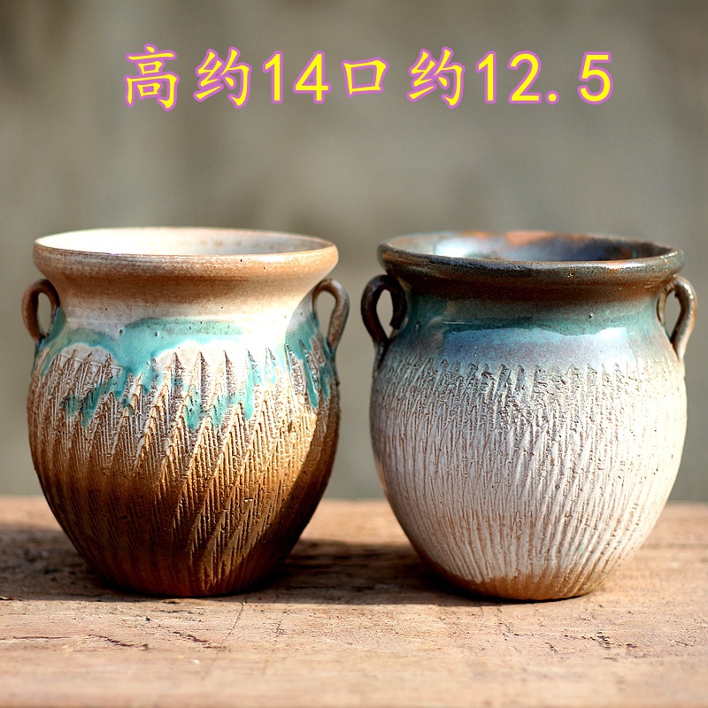 宜兴紫砂花盆双耳老桩多肉植物大花盆复古造型家用时尚家居景盆