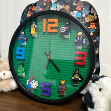 卡通积木人仔时钟兼容乐高挂钟墙面装饰儿童房卧室壁钟表壁挂式