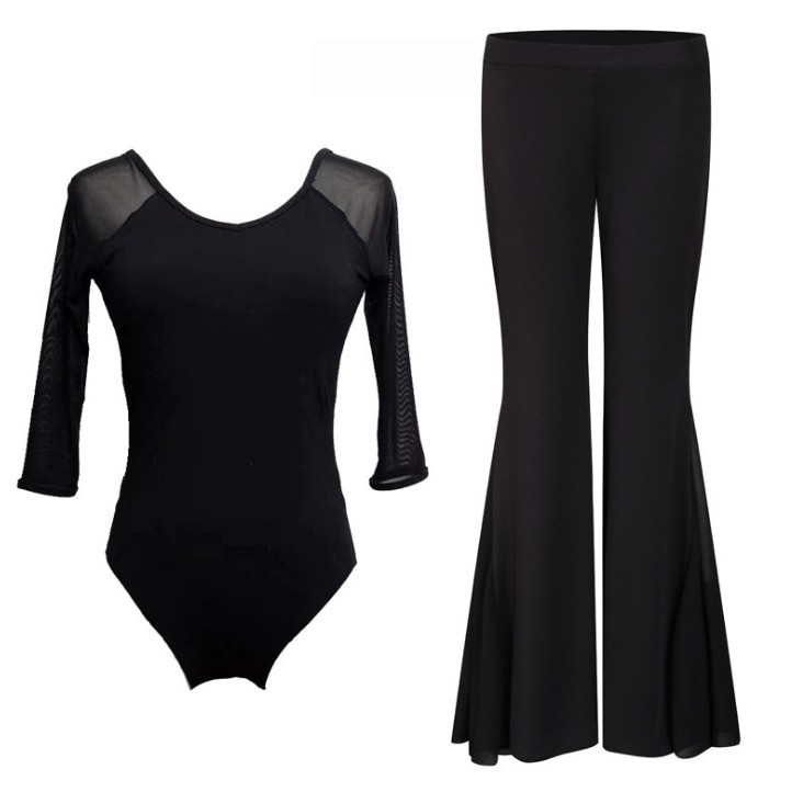 Dance Suit Body Suit Ballet Training Suit Elastic Mesh Crewneck Chest Pad Female Adult Jumpsuit Gymnastics Suit Sabin