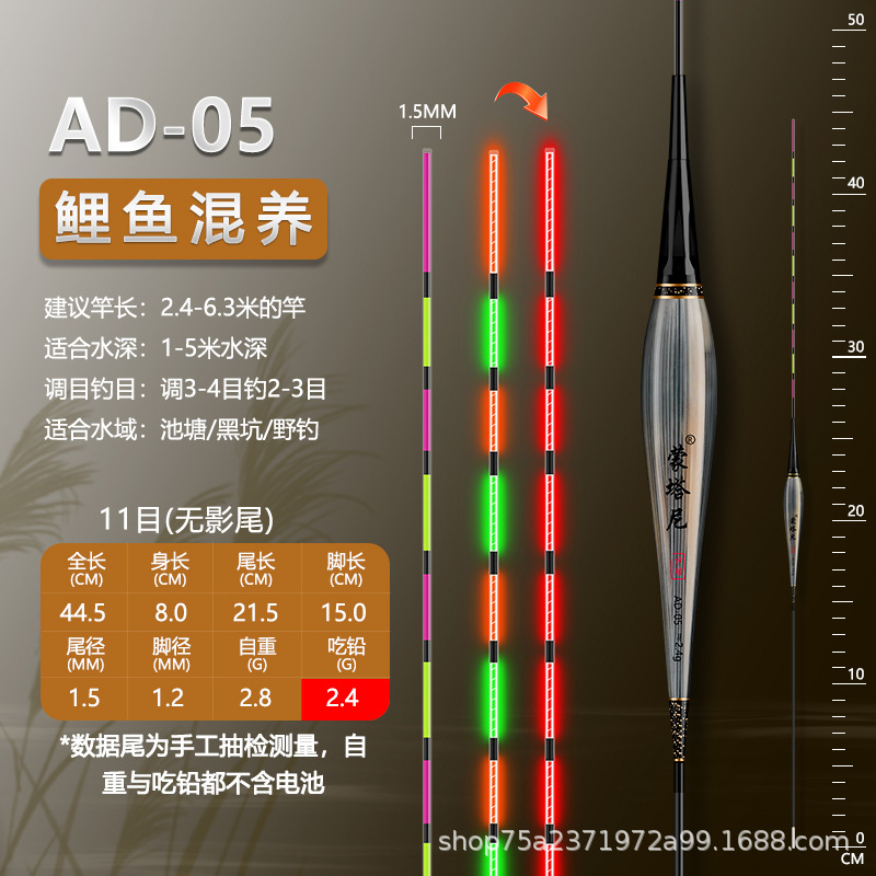 Montani Reed mordedura de gancho de cambio de color flotador electrónico día y noche de doble uso flotador luminoso flotador de peces de alta sensibilidad carpa flotador
