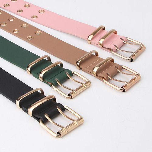 European and American cross-border fashion double pin buckle double exhaust eye belt for women jeans belt ins style simple belt wholesale
