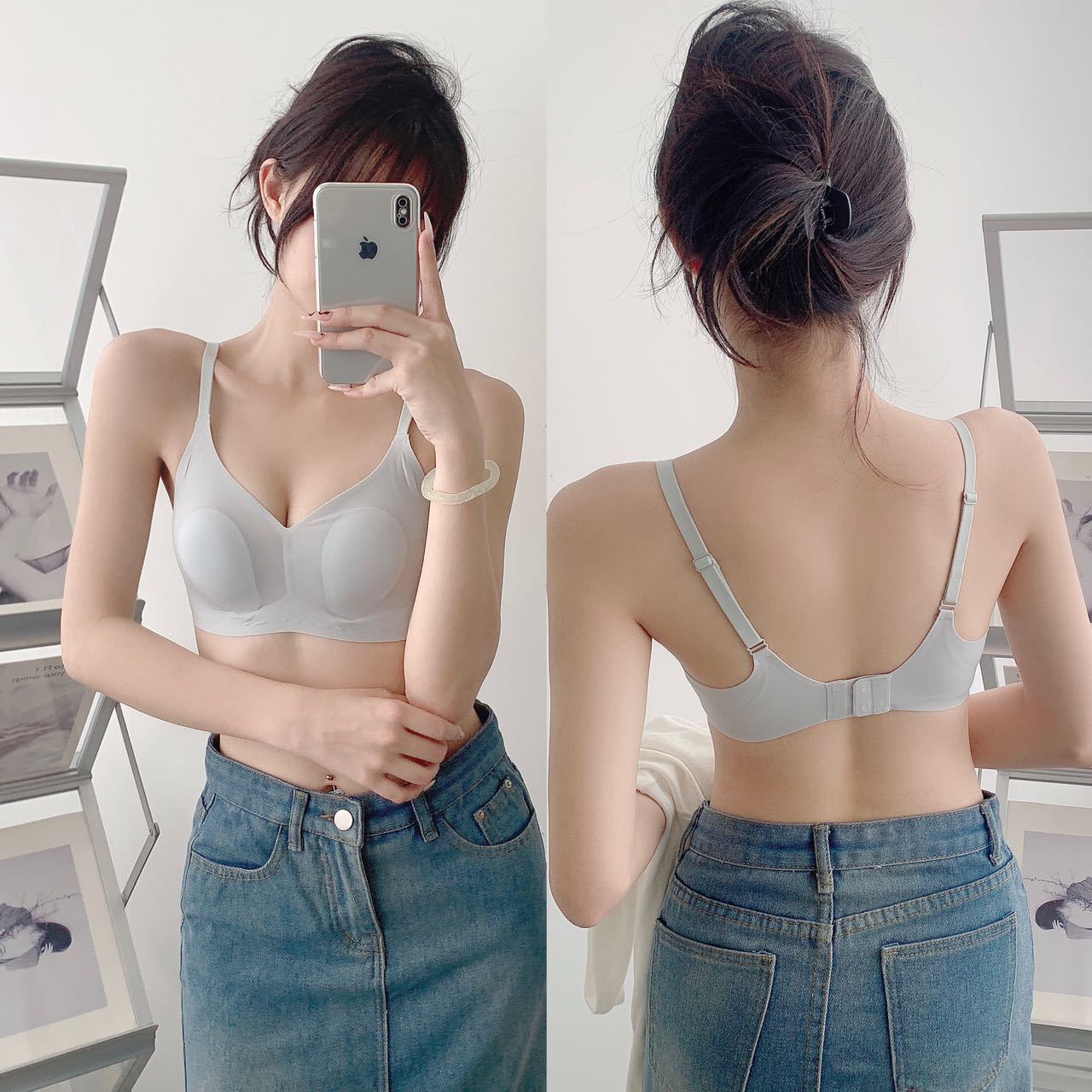 Nueva ropa interior ultrafina de alta calidad con orejas de conejo para mujeres con pechos grandes, copa pequeña de cristal de seda helada, sujetador de gelatina sin costuras para mujeres