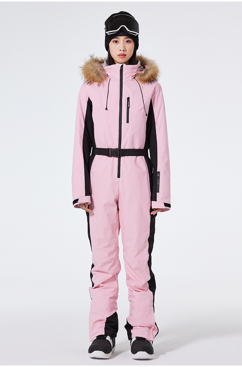 Combinaison de ski femme coupe slim – Combinaison de snowboard une pièce imperméable et coupe-vent | Vêtements de ski d'hiver à isolation thermique et poignets réglables_voghion.com