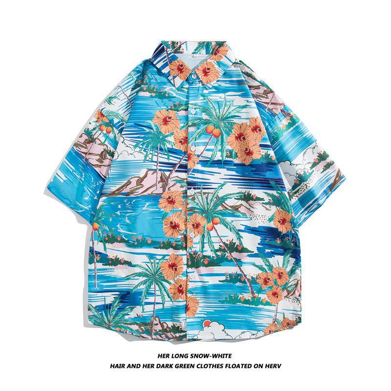 Hong Kong estilo Retro Vintage floral camisa de manga corta Estilo Hawaiano tailandés diseño sentido Ruan guapo camisa suelta para hombres y mujeres