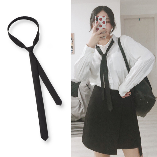 Tie for women and men 3CM ultra-narrow Korean style pure black shirt decoration with college style Japanese style hand-made fine wholesale