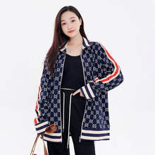 欧美复古撞色秋季罗纹领印花卫衣外套来样贴牌生产服装加工代工