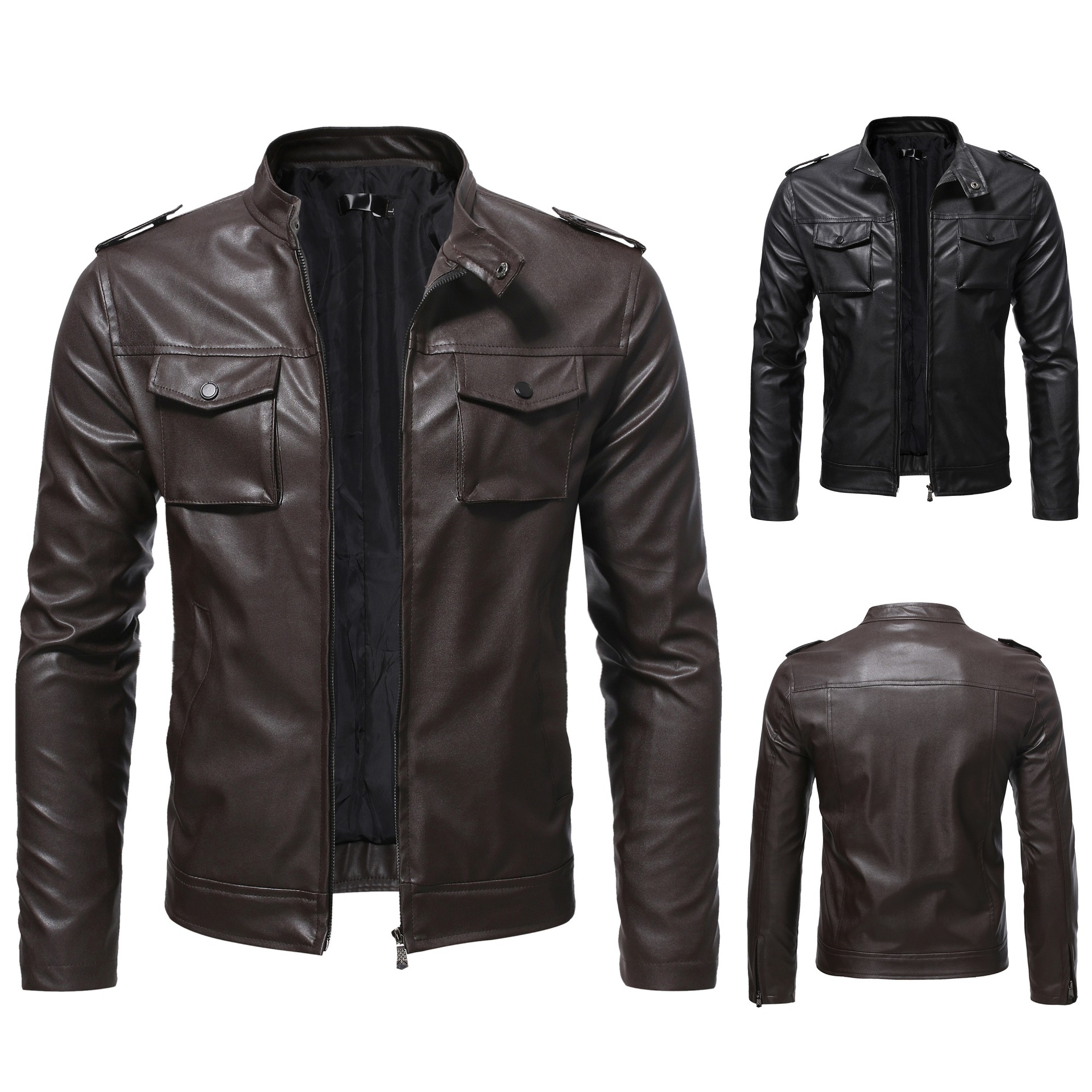 Men's autumn and winter new leather jacket fashionable business trend stand collar motorcycle leather jacket work jacket_voghion.com