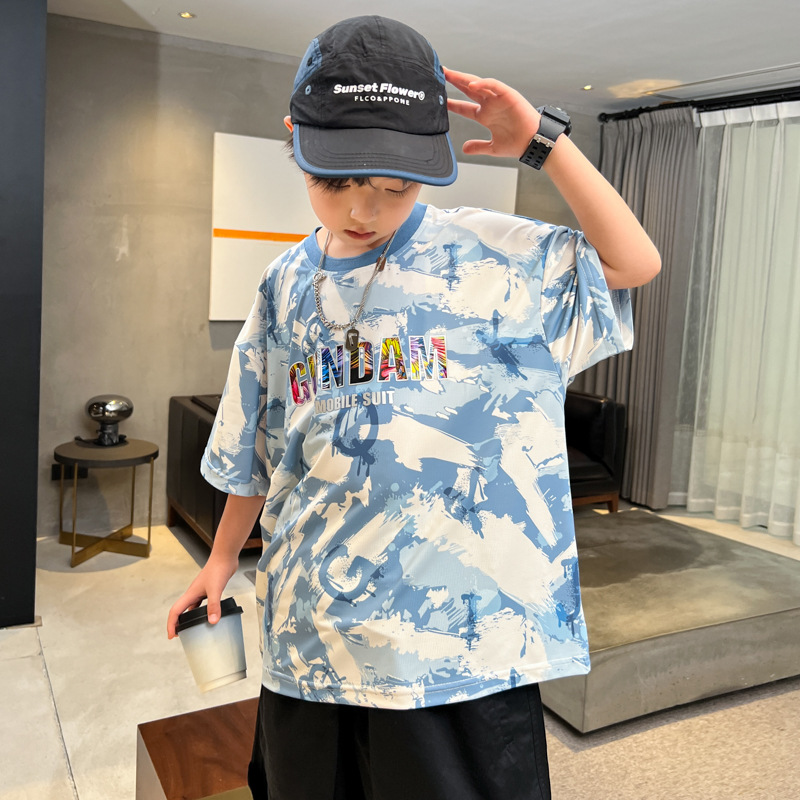 2024 Nou coreeană mijlocie mare pentru copii la modă cool casual tricou vrac confortabil bumbac pur absorbant de umiditate_voghion.com